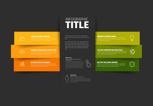 Orange and Green Informational Infographic Design Template with six stripe elements