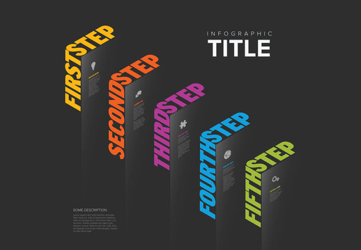 Five Dark Step Infographic Design Template with Colorful Text on the edge