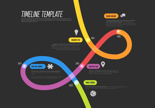 Colorful Dark Thick Line Timeline Graphic Template with five Milestones