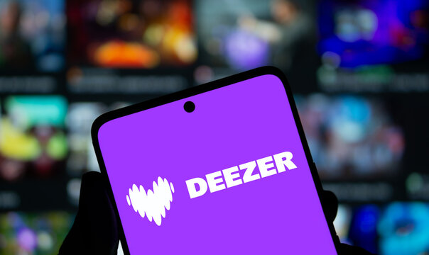 Dhaka, Bangladesh- 20 Jan 2025: deezer logo is displayed on smartphone. Deezer is a French music streaming service.