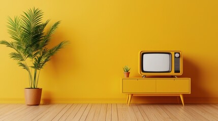 Classic retro tv in living room nostalgic vintage decor setup