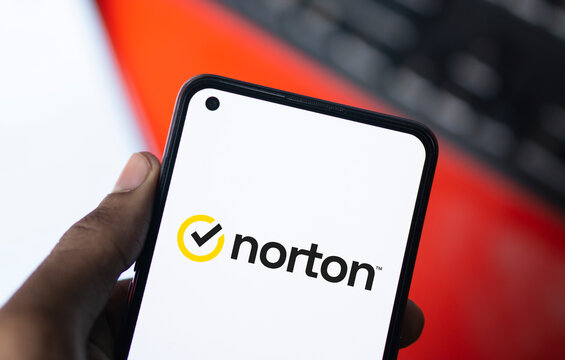 Dhaka, Bangladesh- 20 Jan 2025: norton logo is displayed on smartphone. Norton is a brand name Peter Norton Computing and acquired by Symantec.