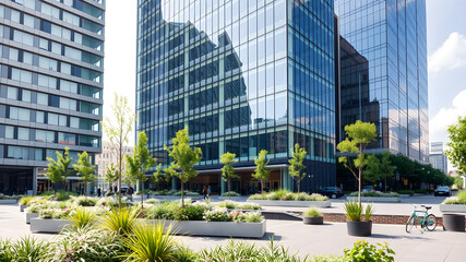 Obraz premium Corporate building in city plants growing Sustainability Sustainable, green energy