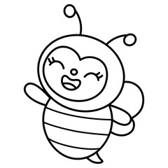 cute kawaii Groovy Retro bee outline cartoon doodle illustration