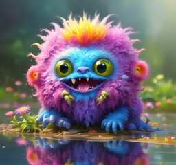 Naklejka premium Illustration of fluffy and cute small monster.