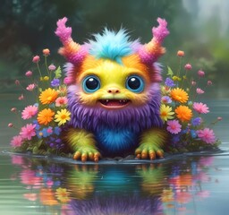 Fototapeta premium Illustration of fluffy and cute small monster.