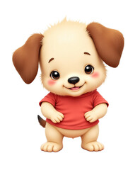 Cartoon puppy with red shirt on transparent background