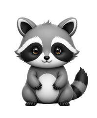 Fototapeta premium Cartoon raccoon sitting with gray and white fur on transparent background