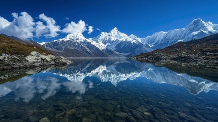 Majestic Mountain Range Reflected In Crystal Clear Lake