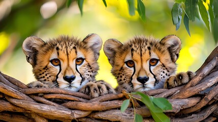 Obraz premium Stunning Portraits of Exotic Cheetah Cubs in Natural Habitat