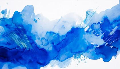 blue watercolor ink art background spread brush stroke on white graphic resource
