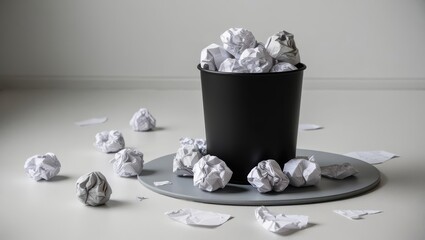 trash bin with crumpled papers
