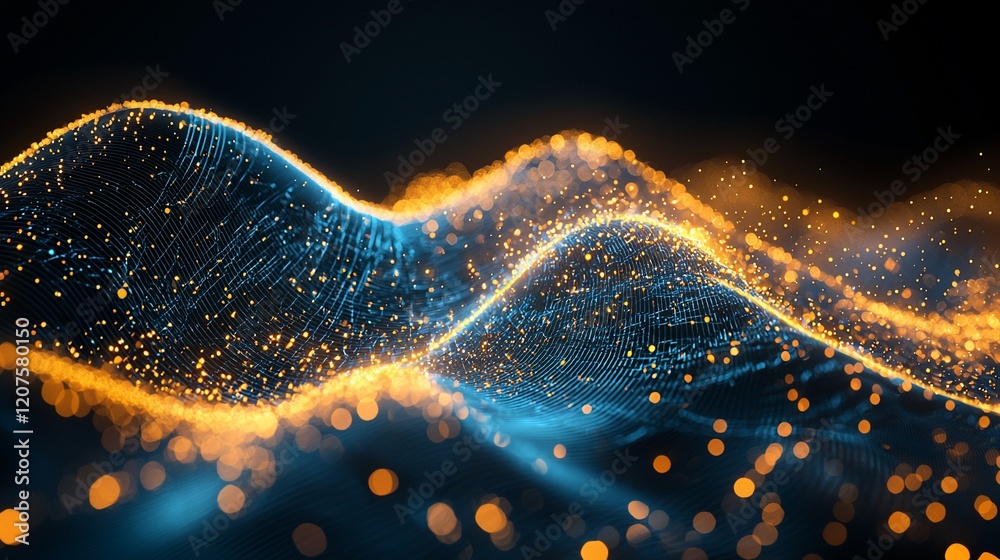 Poster abstract glowing wave of particles.