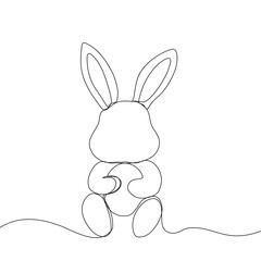 Easter Holiday decoration. Rabbit and eggs continuous line drawing. Hand drawn vector illustration.