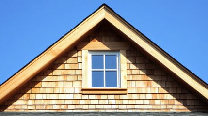 A rustic rooftop with a charming window framed against a vast, blue sky, inviting daydreams and whispers of the wind.