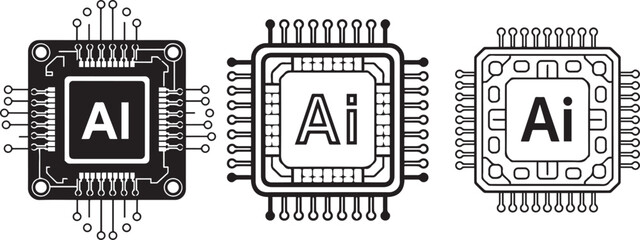 AI Microchip Icon silhouette vector