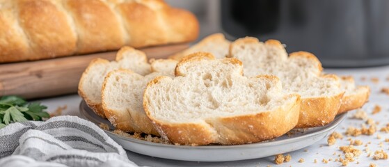Naklejka premium Crusty Bread Slices Loaf Bakery Food Photography Baking Delicious Homemade White Br