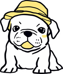 Cute Bulldog Puppy Wearing a Yellow Hat Illustration - Adorable Pet Graphic for Kids' Designs