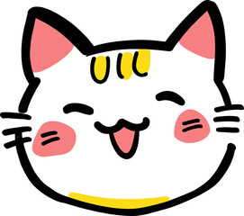 Cute Cartoon Smiling Cat Head with Pink Ears and Whiskers - Cute, Adorable, and Playful Kitty Illustration