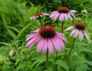 Fototapeta premium A detailed close up image of a pink flower showcasing its brown center