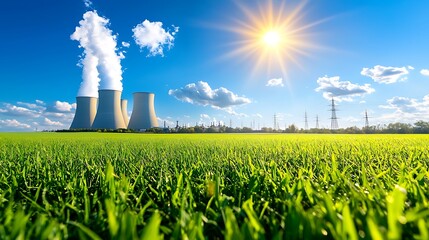 Stunning View of Nuclear Power Plant Under Bright Blue Sky