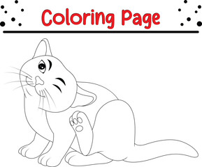 Cute cat coloring book page for kids. animal coloring book