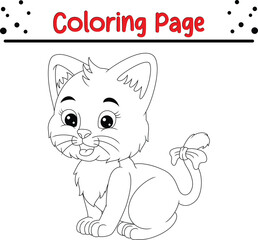 Happy cat coloring book page for kids. animal coloring book