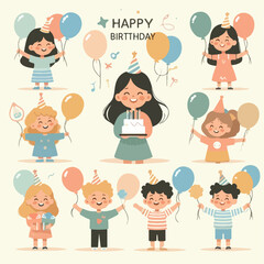 children celebrating birthday vector illustration