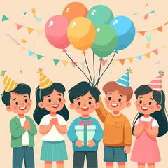 Fototapeta premium children celebrating birthday vector illustration