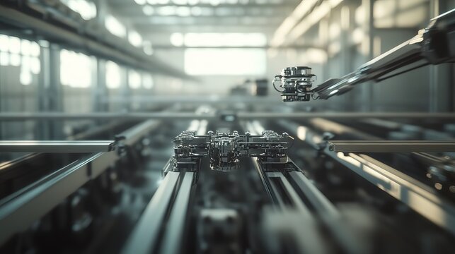 Rocket assembly facility interior showcasing advanced technology and precision engineering, where skilled technicians meticulously construct and test spacecraft components
