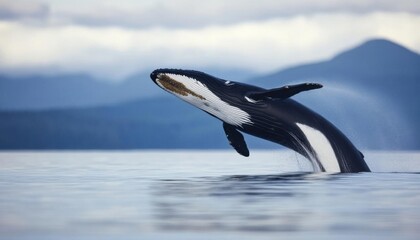 Fototapeta premium A majestic whale breaching the ocean surface