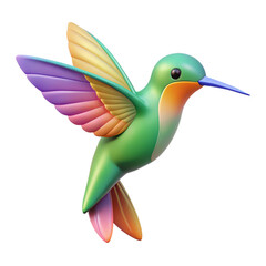 Obraz premium Colorful hummingbird illustration, vibrant gradient colors, smooth 3D rendering, digital art, iridescent feathers, orange and blue wings, green body