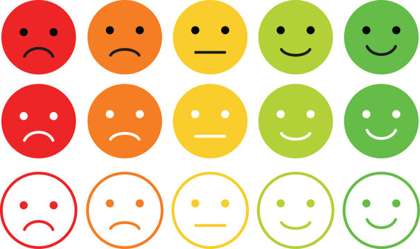 Feedback rating emoji. Bad and Good Review. Happy and Sad reaction. rating icons. Customer feedback, Survey Vector illustration