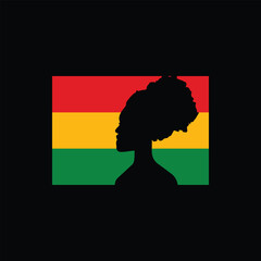Black History Month Poster, Card, Banner, and Background Featuring African Black Woman Side View in the Flag. Celebrating Heritage, Empowerment, and Cultural Pride.