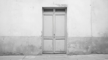 Old weathered wooden door in a whitewashed wall.
