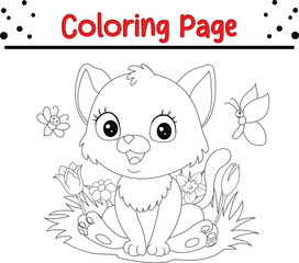 Happy cat coloring book page for kids. animal coloring book