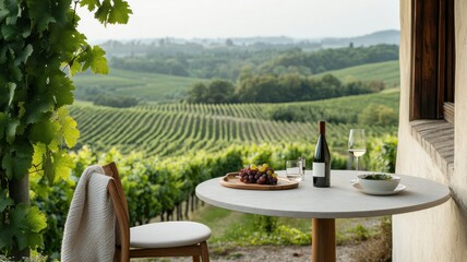 Round outdoor Table prepared in vineyard