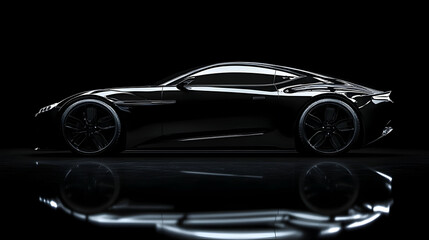 Fototapeta premium Sleek Black Sports Car Design in Studio Lighting with Reflection