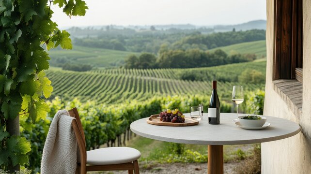 Round outdoor Table prepared in vineyard - Powered by Adobe