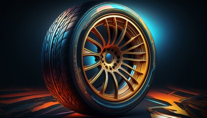 Racing wheel with hard tyre. Generated image