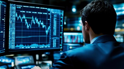 Businessman Analyzing Stock Market Data On Computer Screens