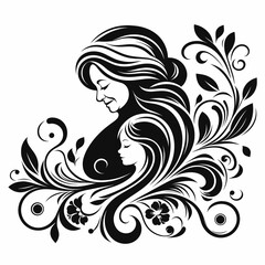 Fototapeta premium Mother and daughter silhouette with floral designs