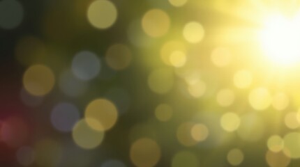 Obraz premium Golden Hour Bokeh: Abstract backdrop of shimmering golden bokeh lights with a blurred natural background, creating a warm and inviting atmosphere. 