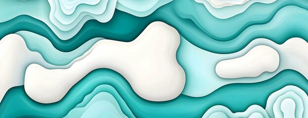 Teal White Papercut Waves Background