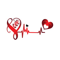 Love Heartbeat Design ,Romantic Pulse Art ,Heartbeat Love Symbol