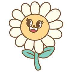 cute kawaii groovy retro flower outline cartoon doodle illustration