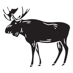 Obraz premium Moose Silhouette: A stark black silhouette of a majestic moose with large antlers stands against a clean background, evoking a sense of wilderness and grandeur. 