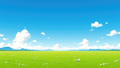 Fototapeta premium Serene Green Meadow Under a Bright Blue Sky