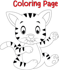 Cute cat coloring book page for kids. animal coloring book