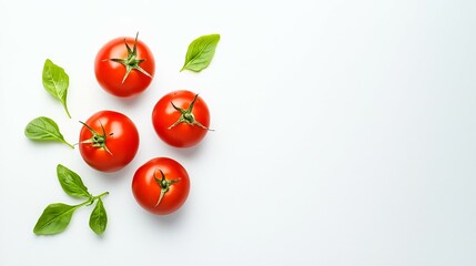 Fototapeta premium food safety concept. Fresh red tomatoes with green leaves on a light background.